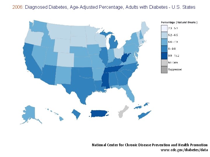 2006: Diagnosed Diabetes, Age-Adjusted Percentage, Adults with Diabetes - U. S. States Percentage (