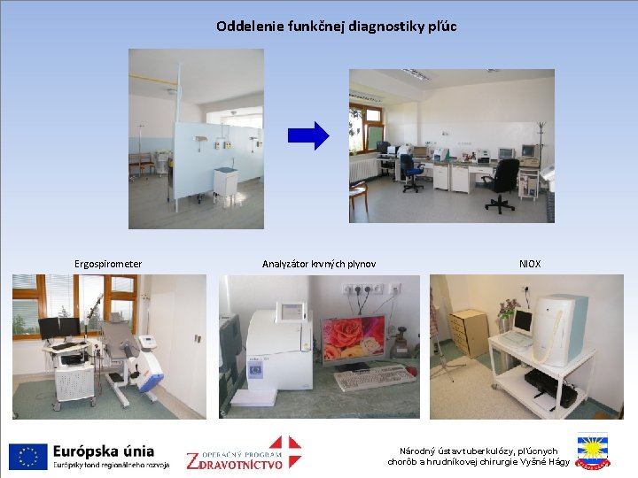 Oddelenie funkčnej diagnostiky pľúc Ergospirometer Analyzátor krvných plynov NIOX Národný ústav tuberkulózy, pľúcnych chorôb