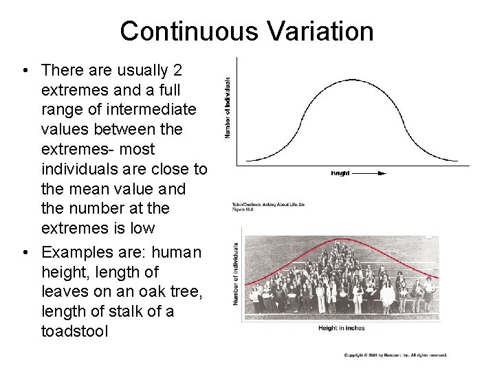 Continuous Variation • There are usually 2 extremes and a full range of intermediate