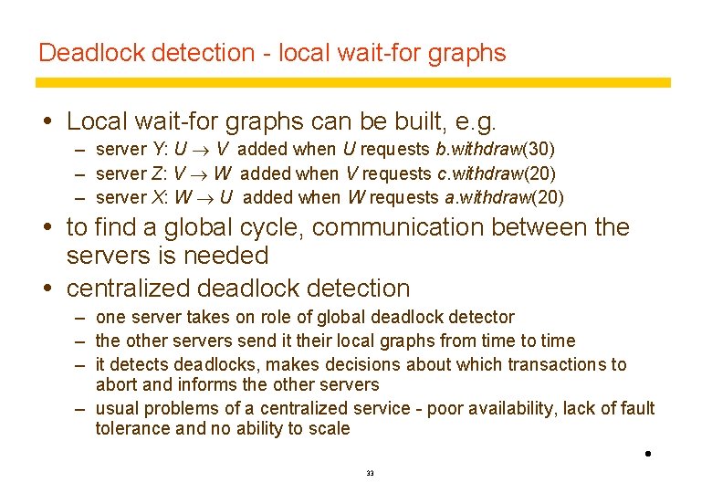 Deadlock detection - local wait-for graphs Local wait-for graphs can be built, e. g.