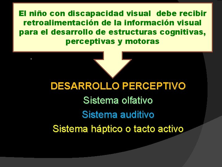 El niño con discapacidad visual debe recibir retroalimentación de la información visual para el