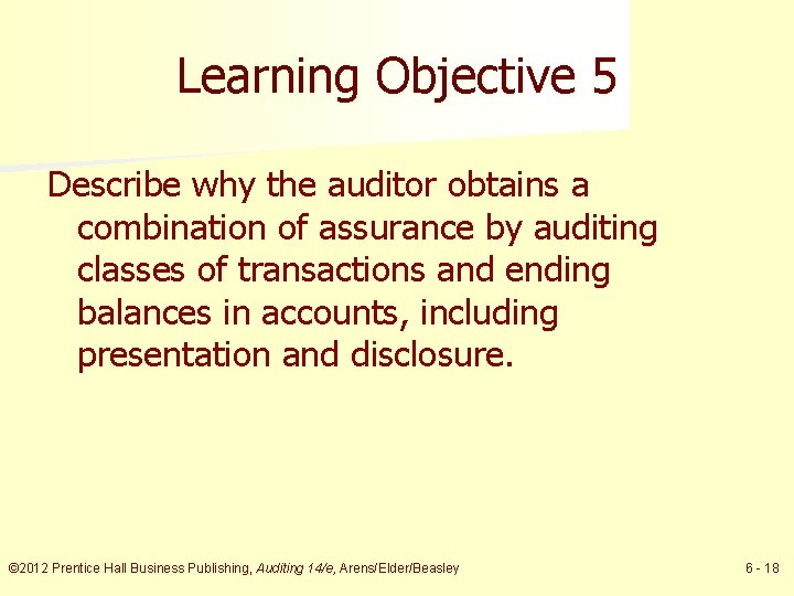Learning Objective 5 Describe why the auditor obtains a combination of assurance by auditing