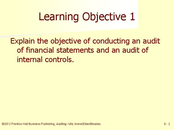 Learning Objective 1 Explain the objective of conducting an audit of financial statements and