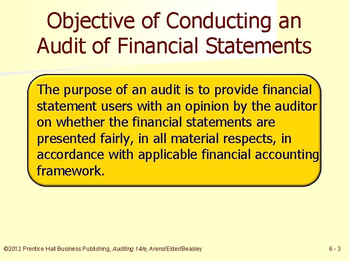 Objective of Conducting an Audit of Financial Statements The purpose of an audit is