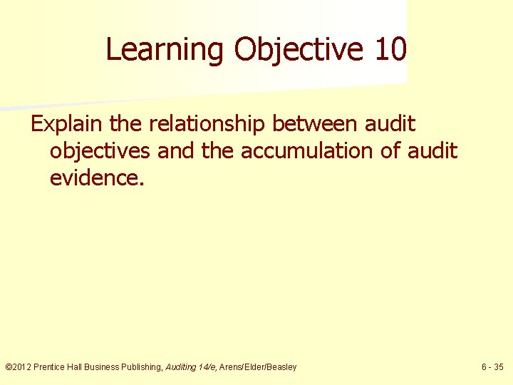 Learning Objective 10 Explain the relationship between audit objectives and the accumulation of audit