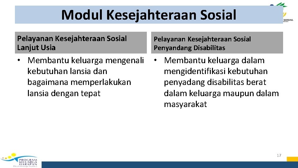 Modul Kesejahteraan Sosial Pelayanan Kesejahteraan Sosial Lanjut Usia Pelayanan Kesejahteraan Sosial Penyandang Disabilitas •