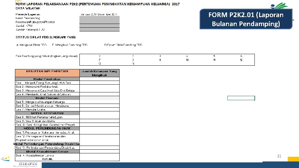 FORM P 2 K 2. 01 (Laporan Bulanan Pendamping) 21 