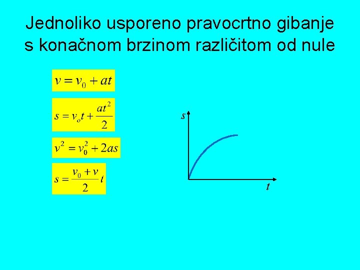 Jednoliko usporeno pravocrtno gibanje s konačnom brzinom različitom od nule s t 