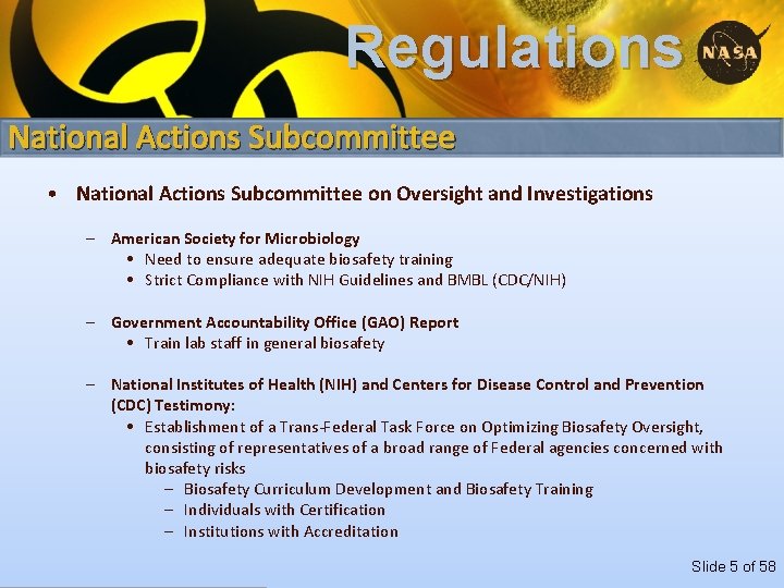 Regulations National Actions Subcommittee • National Actions Subcommittee on Oversight and Investigations – American