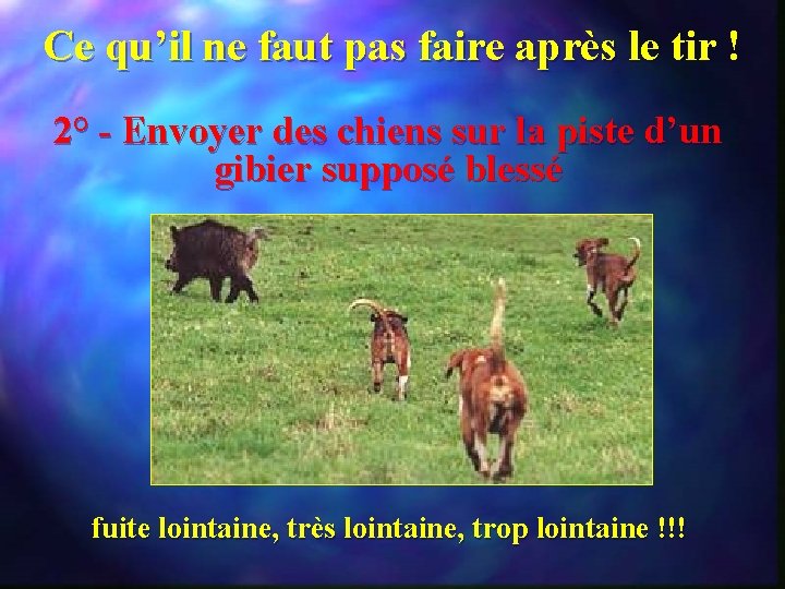 Ce qu’il ne faut pas faire après le tir ! 2° - Envoyer des