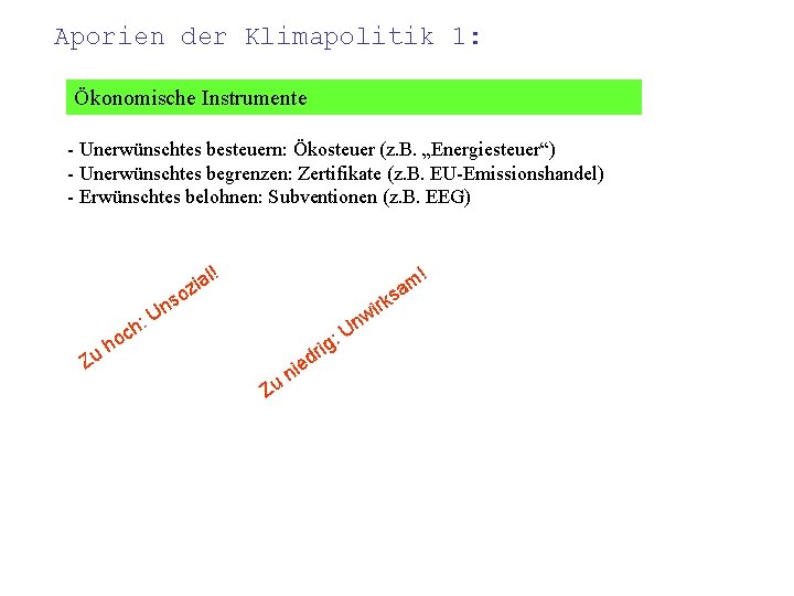 Aporien der Klimapolitik 1: Ökonomische Instrumente - Unerwünschtes besteuern: Ökosteuer (z. B. „Energiesteuer“) -