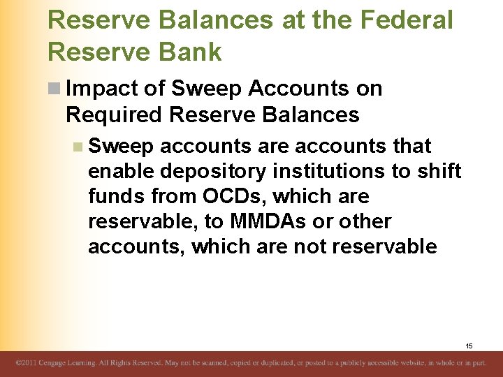 Reserve Balances at the Federal Reserve Bank n Impact of Sweep Accounts on Required Reserve Balances at the Federal Reserve Bank n Impact of Sweep Accounts on Required