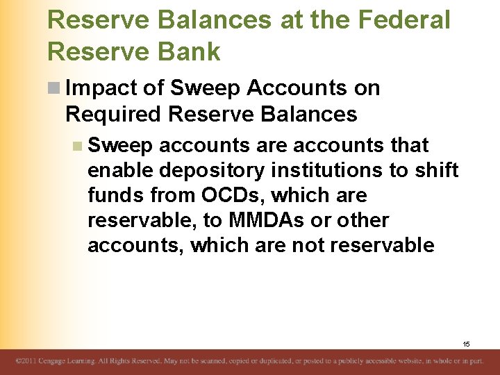 Reserve Balances at the Federal Reserve Bank n Impact of Sweep Accounts on Required