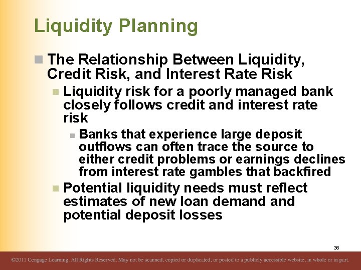 Liquidity Planning n The Relationship Between Liquidity, Credit Risk, and Interest Rate Risk n