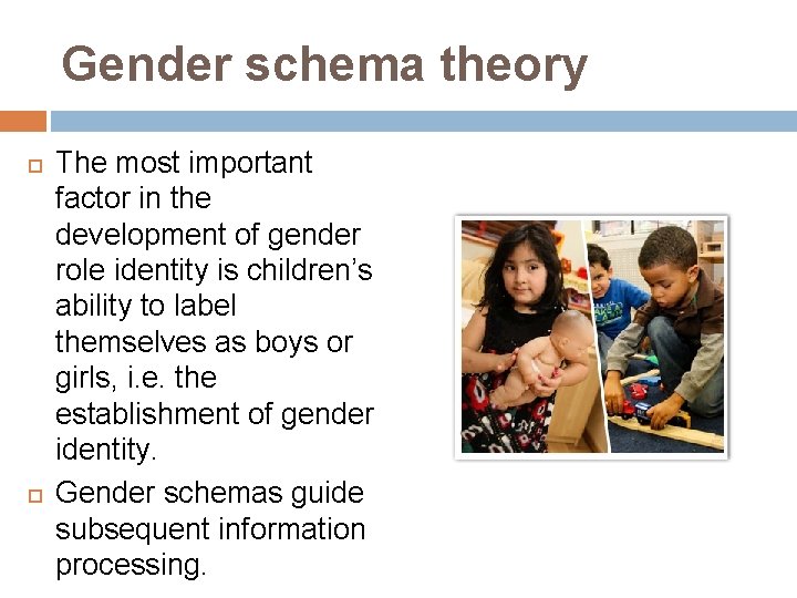 Gender schema theory The most important factor in the development of gender role identity