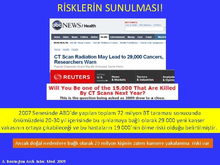 RİSKLERİN SUNULMASI! 2007 Senesinde ABD’de yapılan toplam 72 milyon BT taraması sonucunda önümüzdeki 20