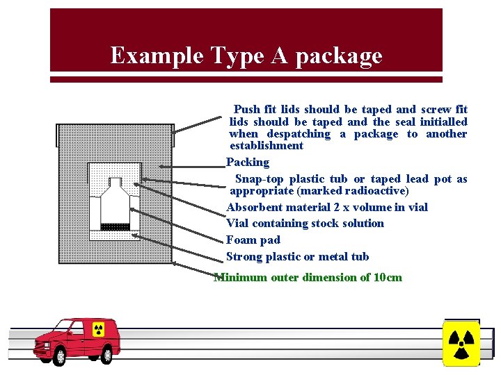 Example Type A package Push fit lids should be taped and screw fit lids