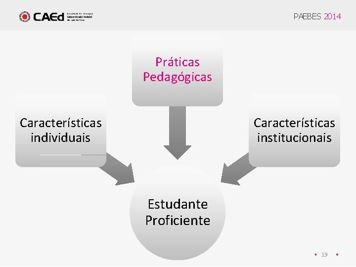 PAEBES 2014 Práticas Pedagógicas Características individuais Características institucionais Estudante Proficiente 19 