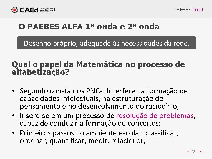 PAEBES 2014 O PAEBES ALFA 1ª onda e 2ª onda Desenho próprio, adequado às