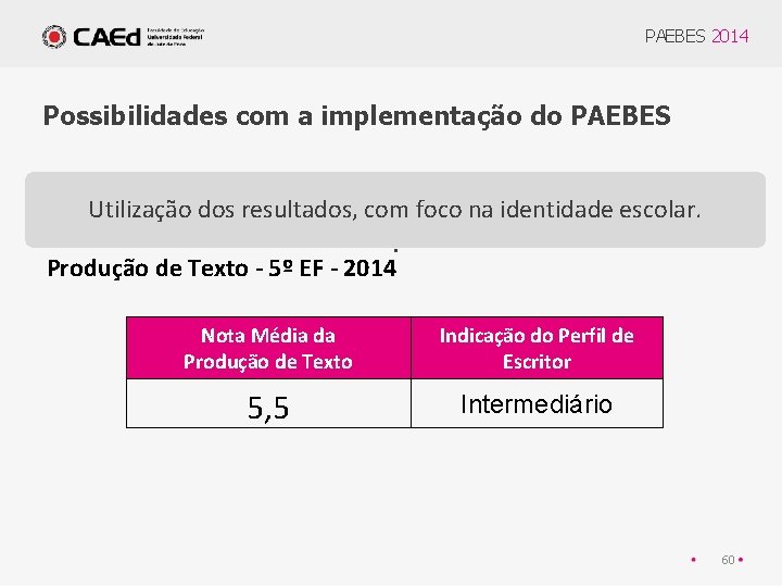 PAEBES 2014 Possibilidades com a implementação do PAEBES Utilização dos resultados, com foco na