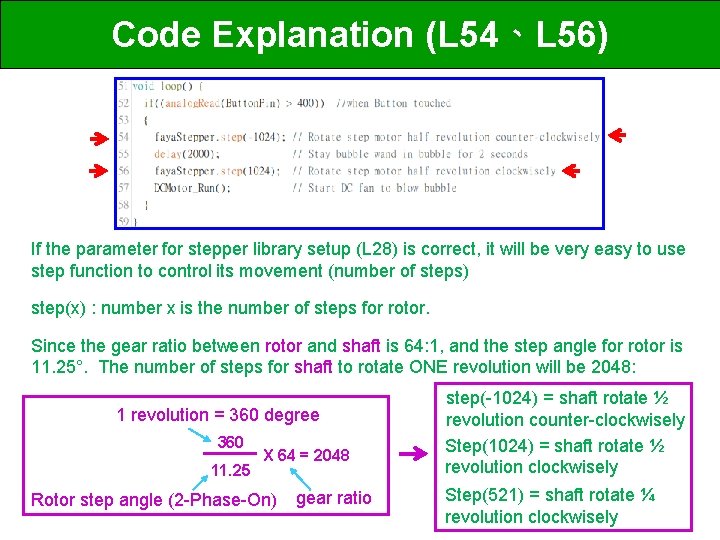 Code Explanation (L 54、L 56) If the parameter for stepper library setup (L 28)