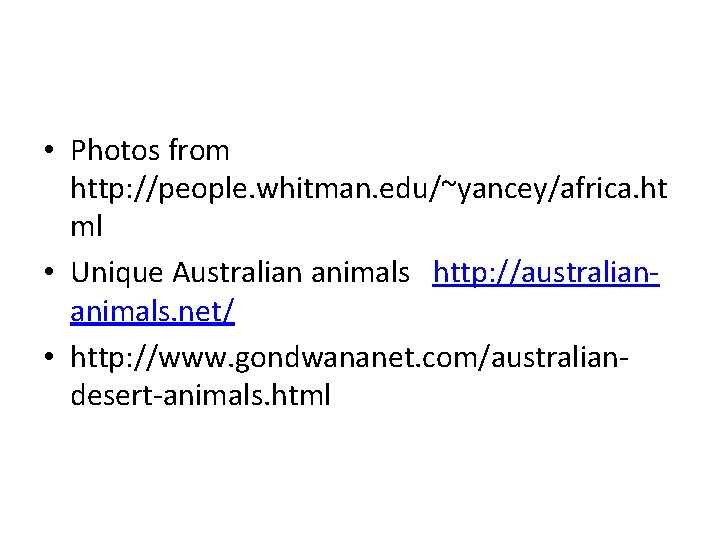  • Photos from http: //people. whitman. edu/~yancey/africa. ht ml • Unique Australian animals