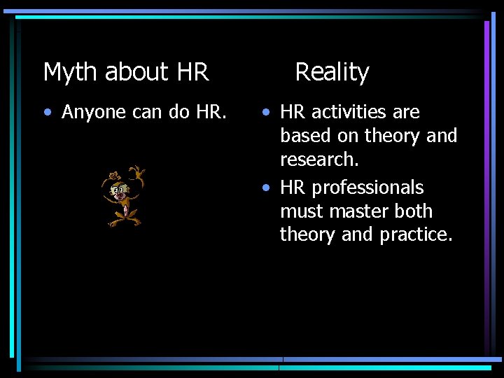 Myth about HR • Anyone can do HR. Reality • HR activities are based