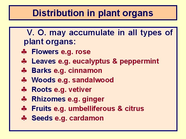 Distribution in plant organs V. O. may accumulate in all types of plant organs: