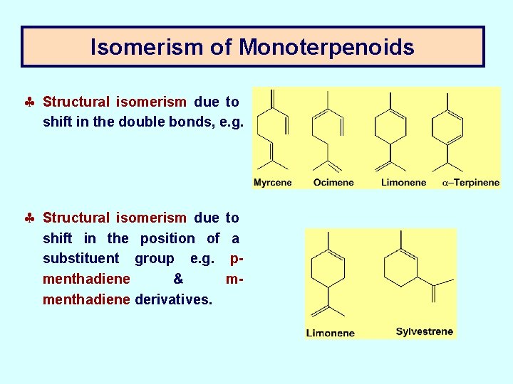 Isomerism of Monoterpenoids § Structural isomerism due to shift in the double bonds, e.