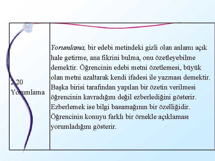 Yorumlama, bir edebi metindeki gizli olan anlamı açık hale getirme, ana fikrini bulma, onu