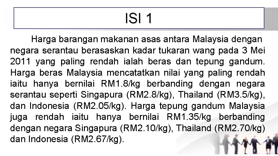 ISI 1 Harga barangan makanan asas antara Malaysia dengan negara serantau berasaskan kadar tukaran