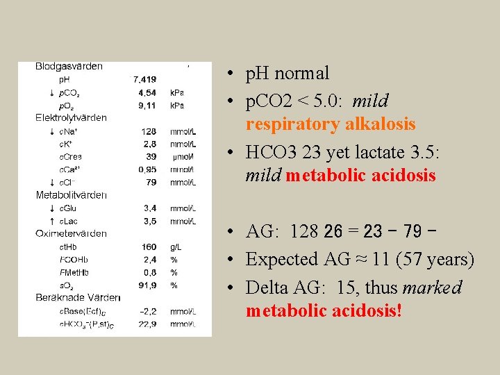  • p. H normal • p. CO 2 < 5. 0: mild respiratory