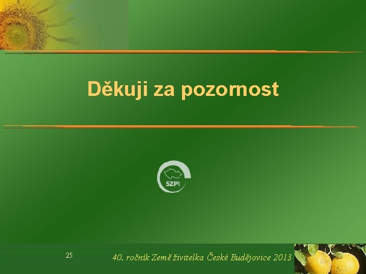 Děkuji za pozornost 25 40. ročník Země živitelka České Budějovice 2013 