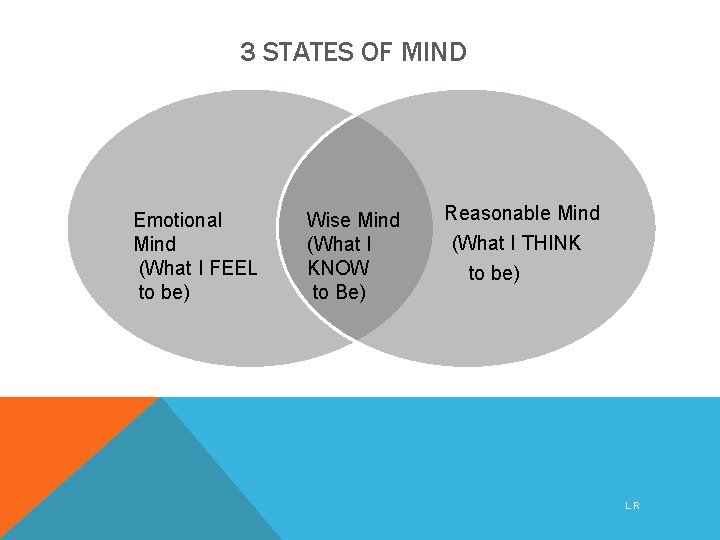 3 STATES OF MIND Emotional Mind (What I FEEL to be) Wise Mind (What