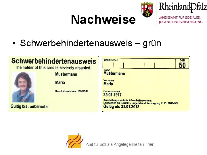 Nachweise • Schwerbehindertenausweis – grün Amt für soziale Angelegenheiten Trier 