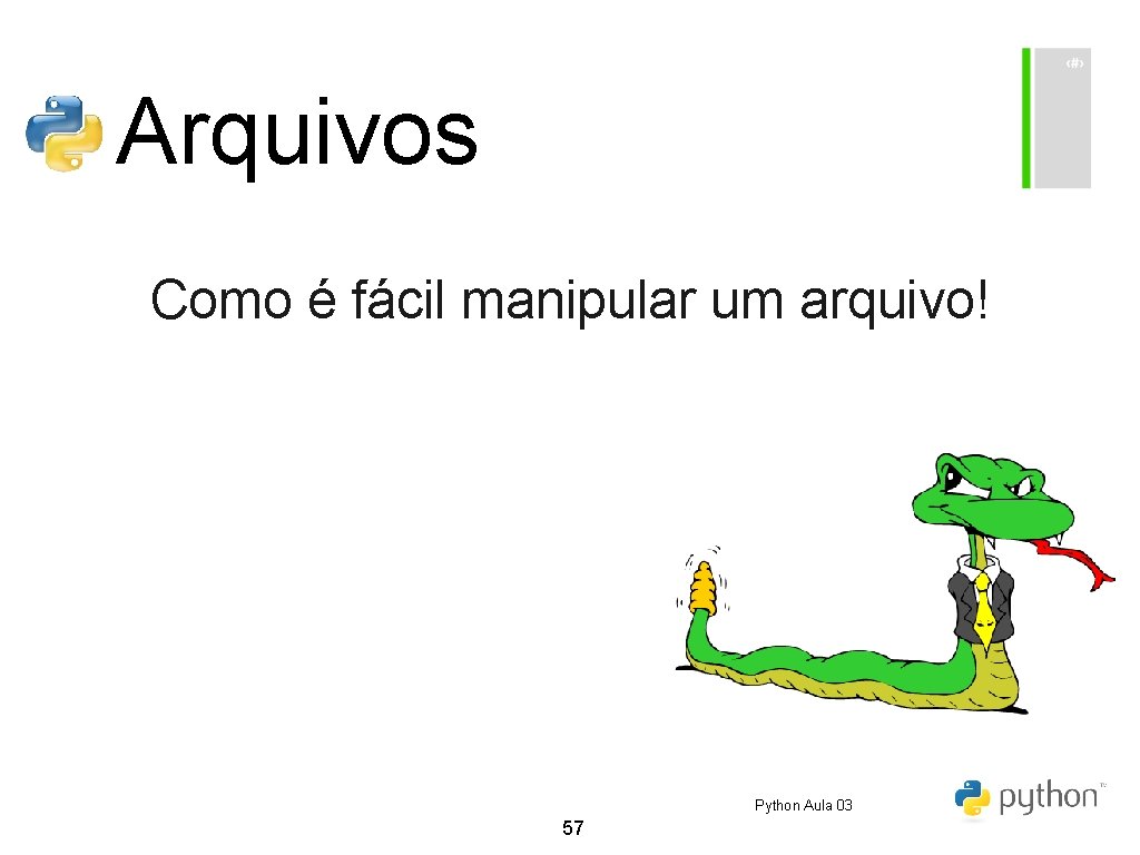 Arquivos Como é fácil manipular um arquivo! Python Aula 03 57 Arquivos Como é fácil manipular um arquivo! Python Aula 03 57