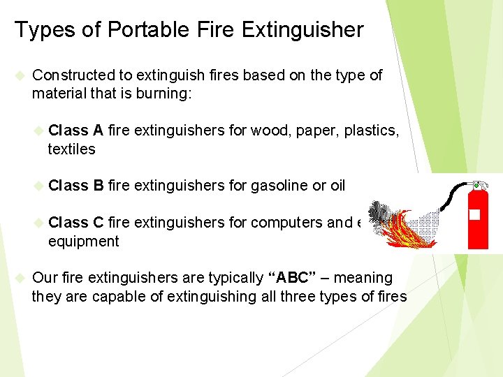 Types of Portable Fire Extinguisher Constructed to extinguish fires based on the type of Types of Portable Fire Extinguisher Constructed to extinguish fires based on the type of