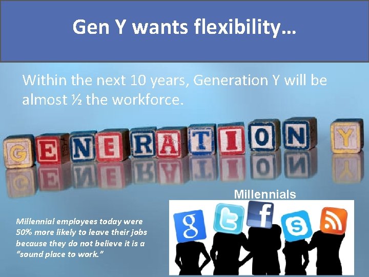 Gen Y wants flexibility… Within the next 10 years, Generation Y will be almost