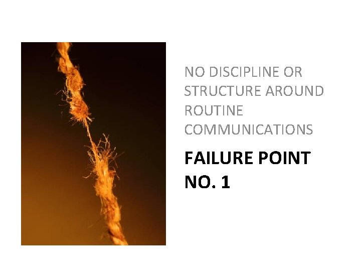 NO DISCIPLINE OR STRUCTURE AROUND ROUTINE COMMUNICATIONS FAILURE POINT NO. 1 