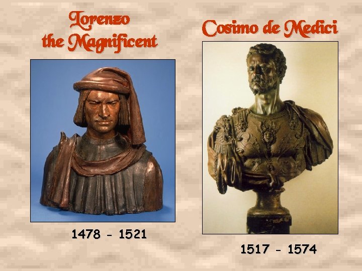 Lorenzo the Magnificent 1478 - 1521 Cosimo de Medici 1517 - 1574 