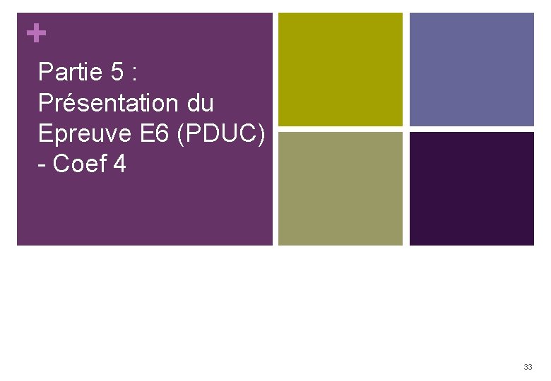 + Partie 5 : Présentation du Epreuve E 6 (PDUC) - Coef 4 33