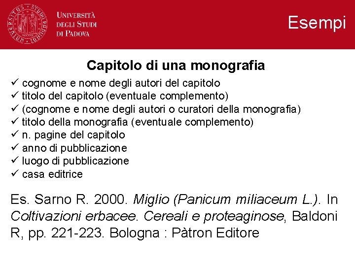 Esempi Capitolo di una monografia ü cognome e nome degli autori del capitolo ü Esempi Capitolo di una monografia ü cognome e nome degli autori del capitolo ü