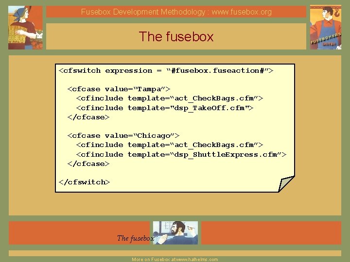 Fusebox Development Methodology : www. fusebox. org The fusebox <cfswitch expression = “#fusebox. fuseaction#”>
