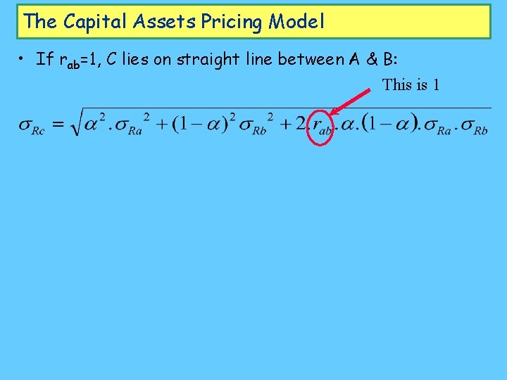 The Capital Assets Pricing Model • If rab=1, C lies on straight line between