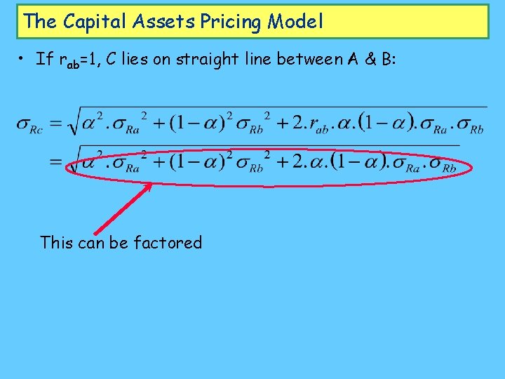 The Capital Assets Pricing Model • If rab=1, C lies on straight line between