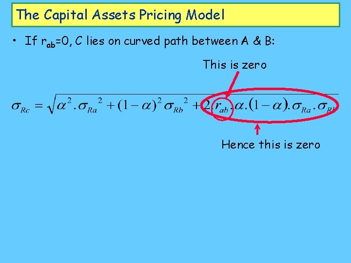 The Capital Assets Pricing Model • If rab=0, C lies on curved path between