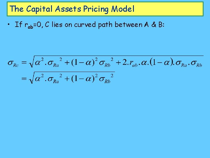 The Capital Assets Pricing Model • If rab=0, C lies on curved path between