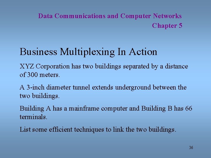 Data Communications and Computer Networks Chapter 5 Business Multiplexing In Action XYZ Corporation has