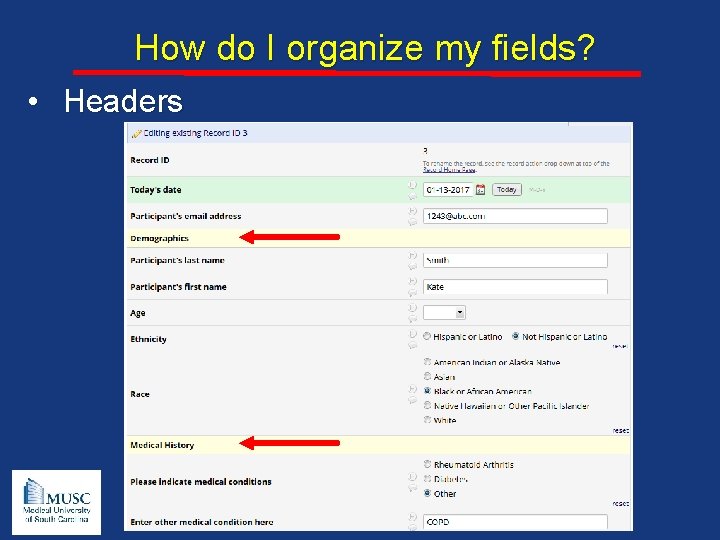 How do I organize my fields? • Headers 