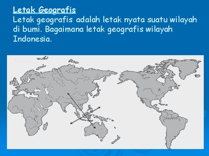 Letak Geografis Letak geografis adalah letak nyata suatu wilayah di bumi. Bagaimana letak geografis